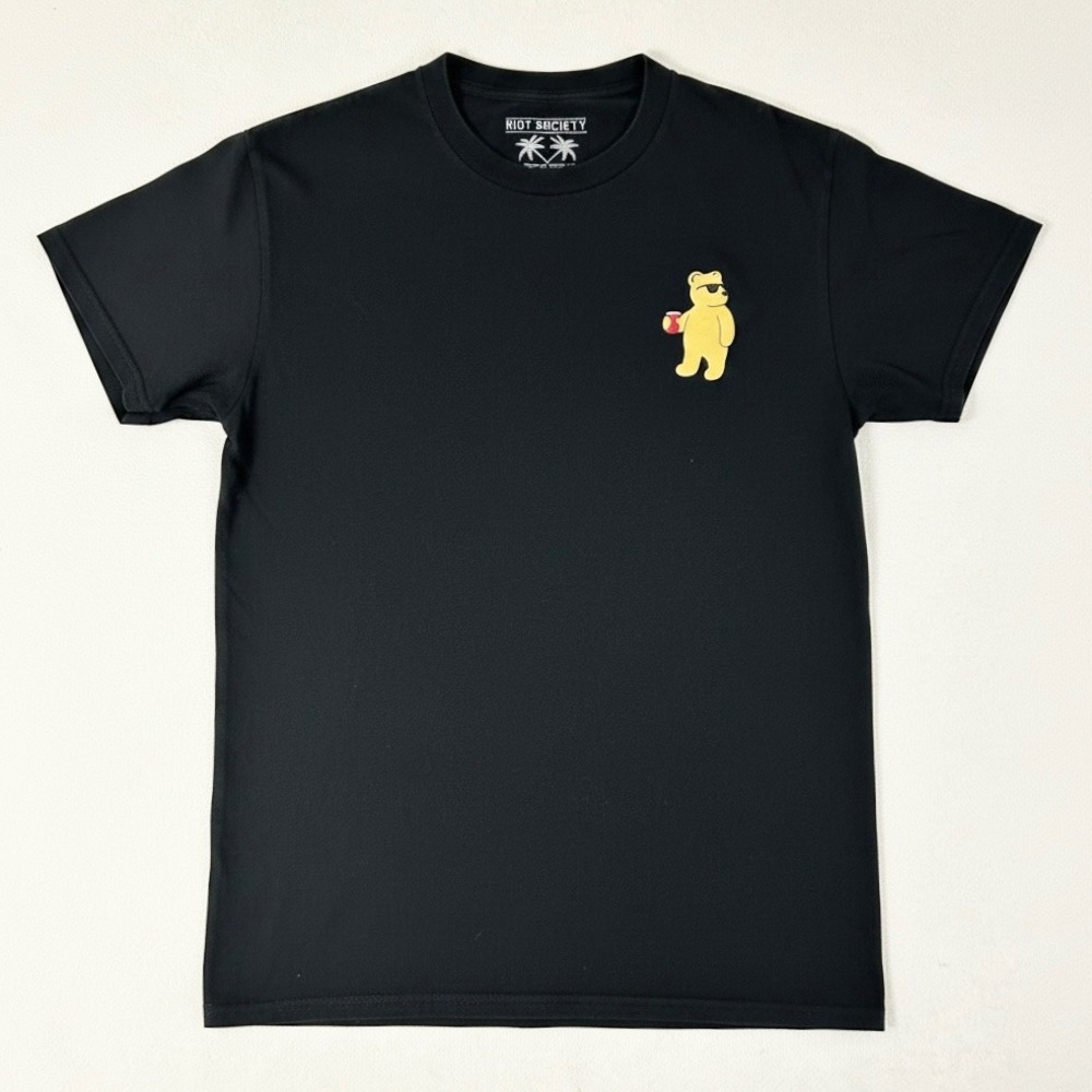 RIOT SOCIETY Mens Party Bear Graphic T-Shirt Black Small Short Sleeve Cotton Tee